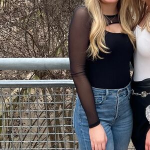 forever 21 black mesh long sleeve size small